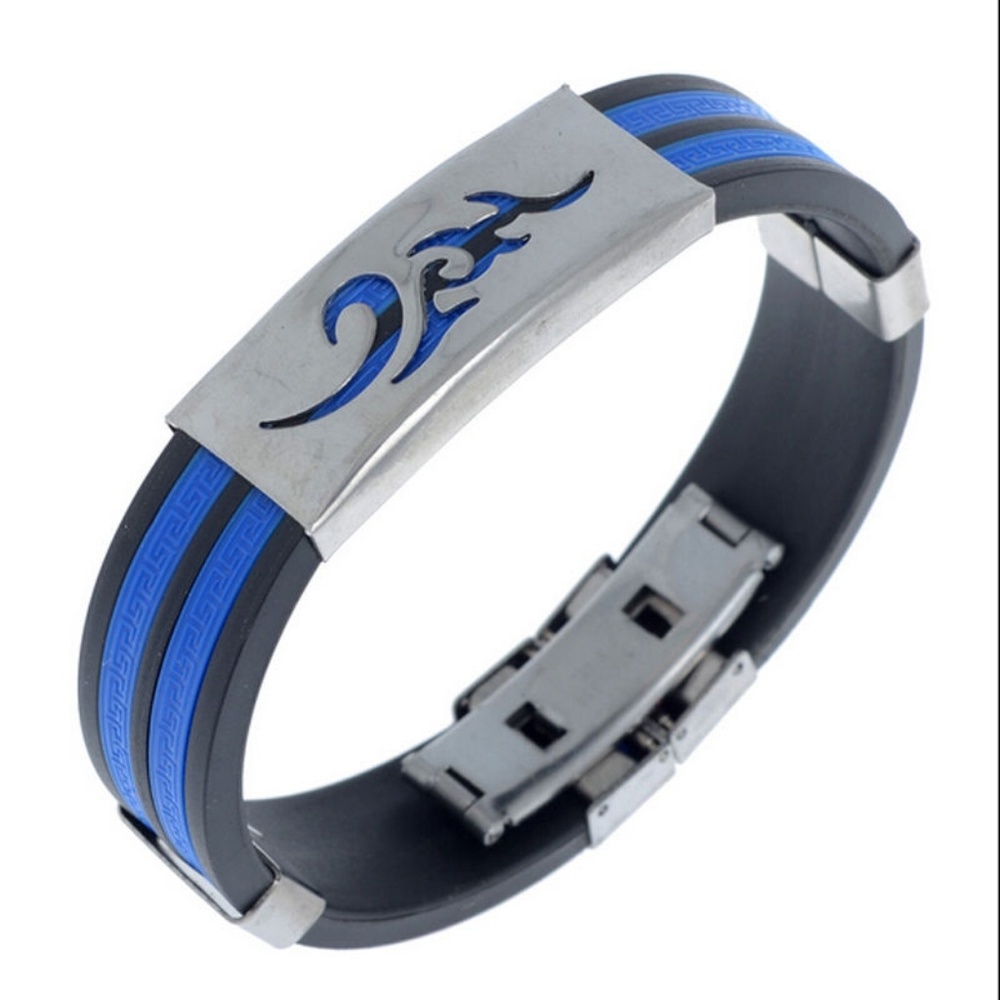 Black and blue rubber dragon bracelet